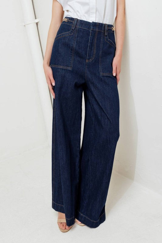 Wide-Leg Denim Pants