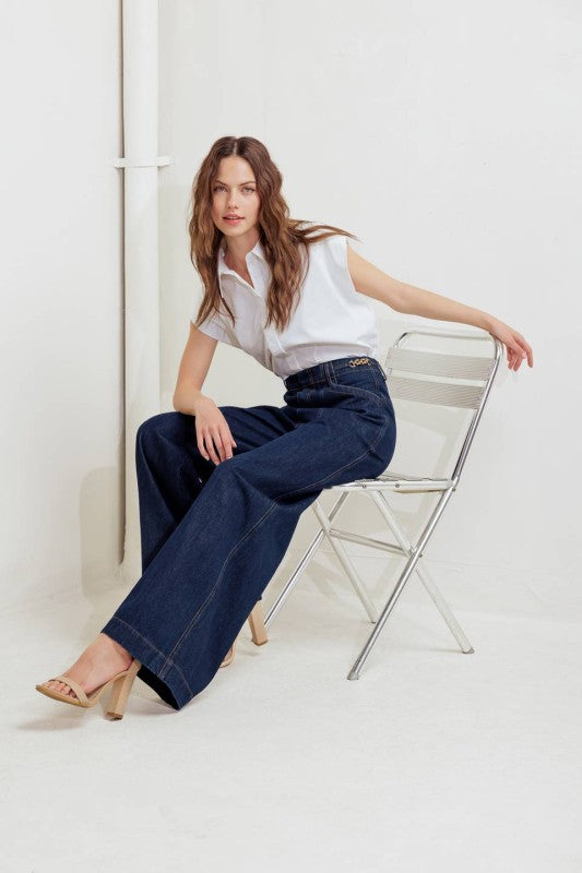 Wide-Leg Denim Pants