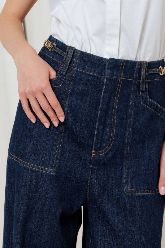 Wide-Leg Denim Pants