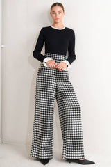 Houndstooth Wide-Leg Pants