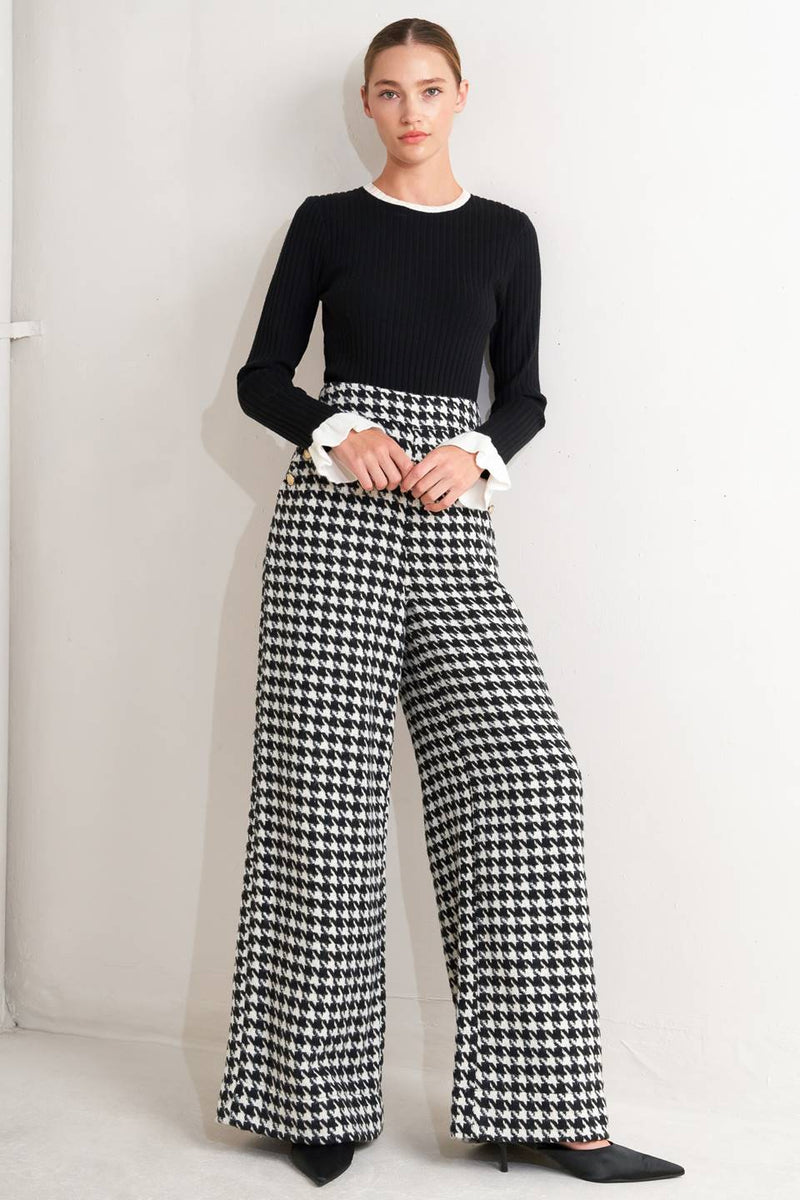 Houndstooth Wide-Leg Pants