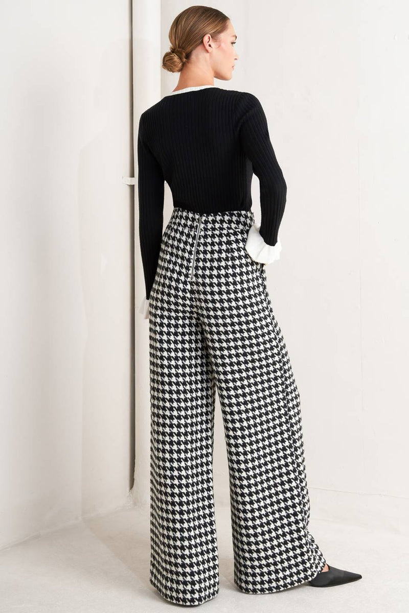 Houndstooth Wide-Leg Pants