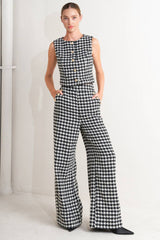 Houndstooth Wide-Leg Pants