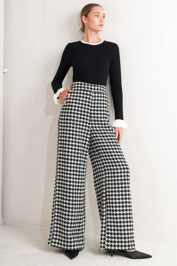 Houndstooth Wide-Leg Pants