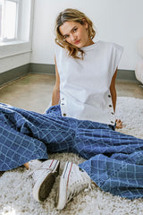 Side Snap Solid Knit Top (White, Black)