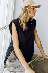 Side Snap Solid Knit Top (White, Black)