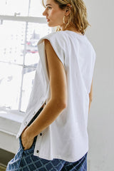 Side Snap Solid Knit Top (White, Black)