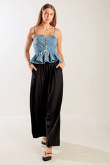 Lace-Up Denim Peplum Top