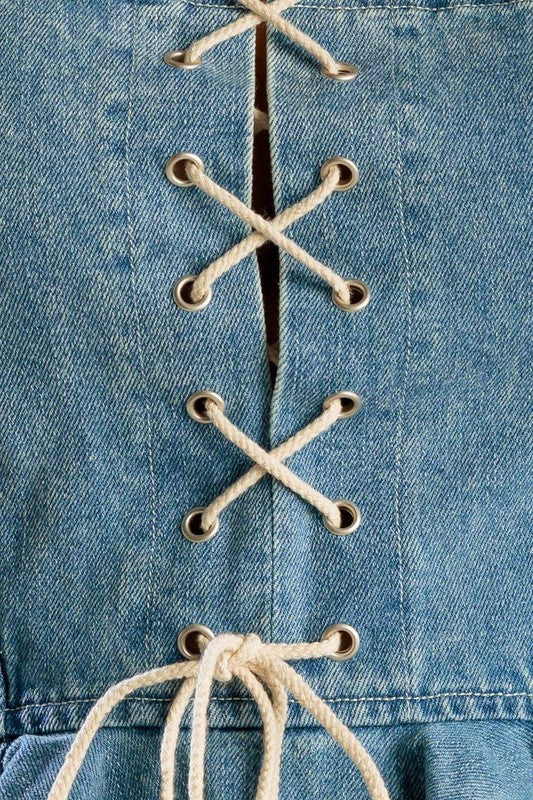 Lace-Up Denim Peplum Top