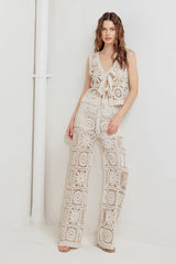 Open Knit Crochet Vest & Pants Set
