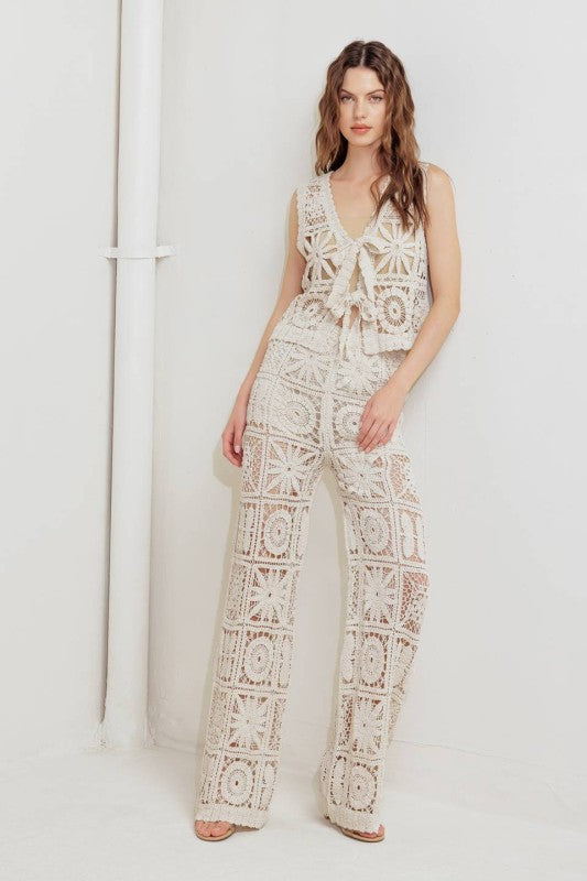 Open Knit Crochet Vest & Pants Set