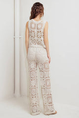 Open Knit Crochet Vest & Pants Set