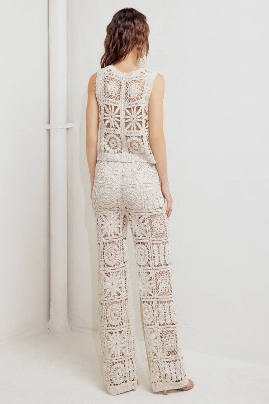 Open Knit Crochet Vest & Pants Set