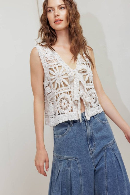 Open Knit Crochet Vest & Pants Set