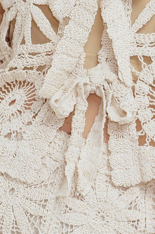 Open Knit Crochet Vest & Pants Set