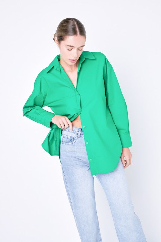 Oversize Collared Shirt (Green & Bubblegum Pink)