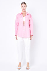 Oversize Collared Shirt (Green & Bubblegum Pink)