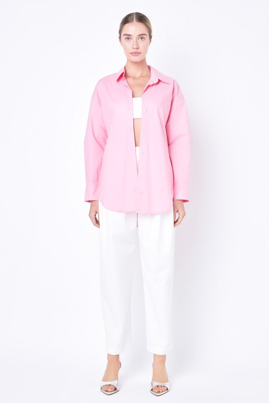 Oversize Collared Shirt (Green & Bubblegum Pink)