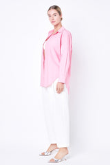 Oversize Collared Shirt (Green & Bubblegum Pink)