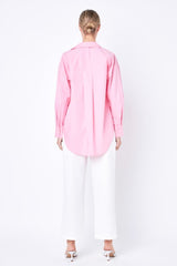 Oversize Collared Shirt (Green & Bubblegum Pink)
