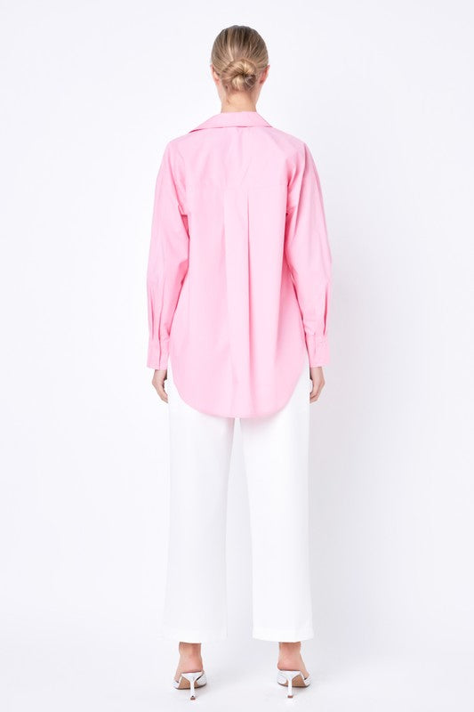 Oversize Collared Shirt (Green & Bubblegum Pink)