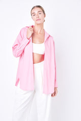 Oversize Collared Shirt (Green & Bubblegum Pink)
