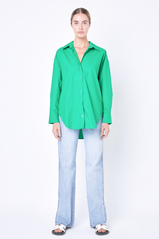 Oversize Collared Shirt (Green & Bubblegum Pink)