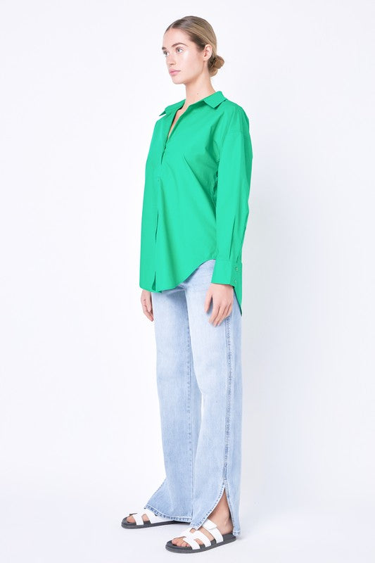 Oversize Collared Shirt (Green & Bubblegum Pink)