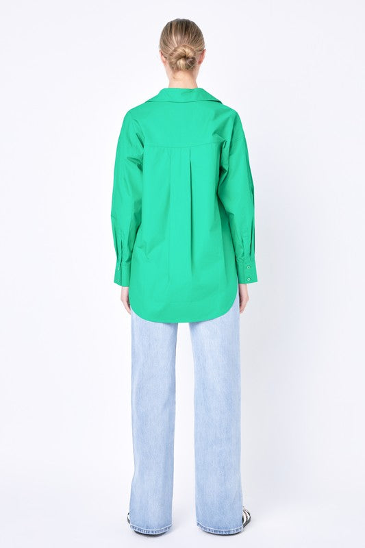 Oversize Collared Shirt (Green & Bubblegum Pink)