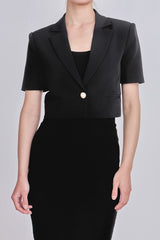 Cropped Short Sleeve Blazer (Black, Ivory)