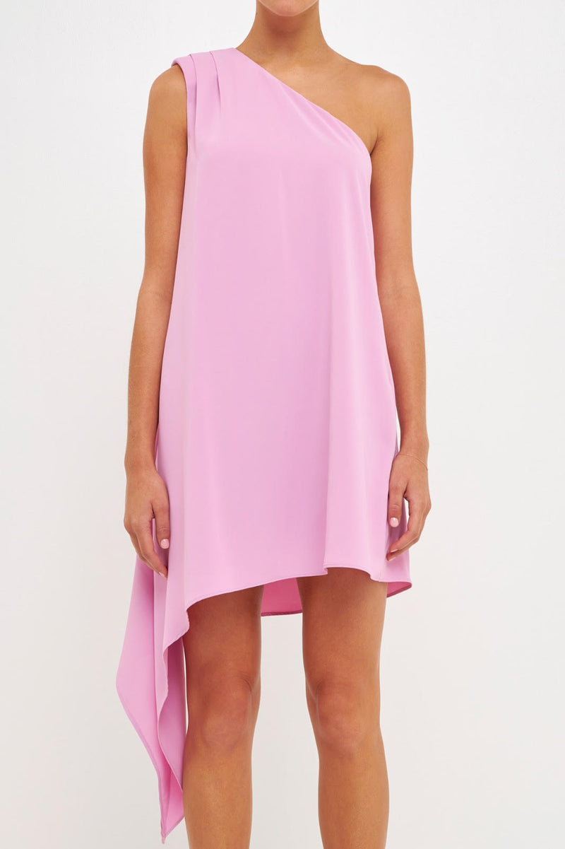 Shoulder Pintucked Asymmetrical Dress