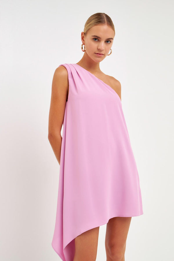 Shoulder Pintucked Asymmetrical Dress