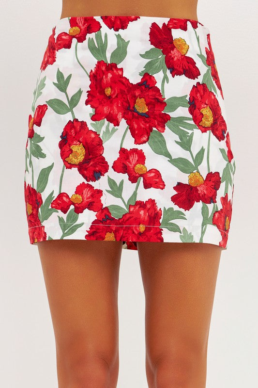 Cotton Floral Print Skort