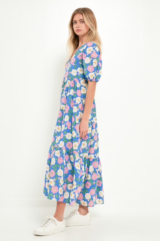 Floral Puff Sleeve Midi dress