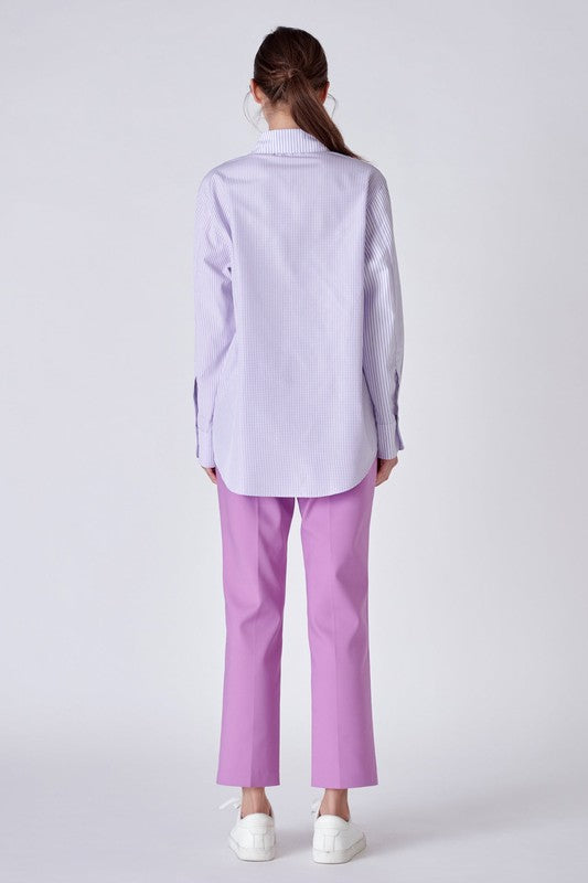 Stripe Color Block Shirts (Lilac, Yellow)