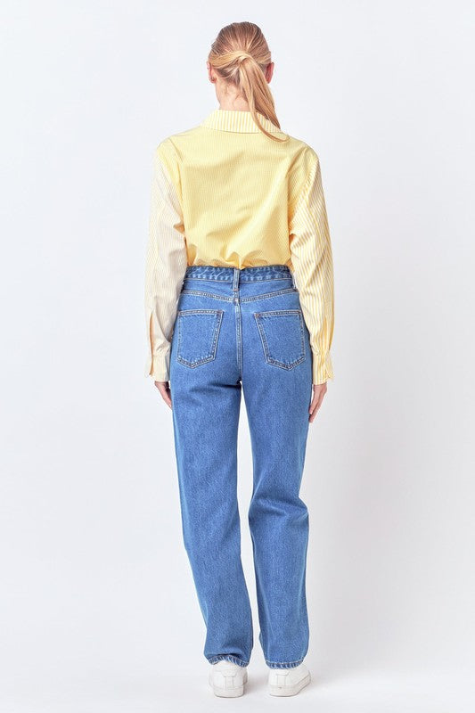 Stripe Color Block Shirts (Lilac, Yellow)