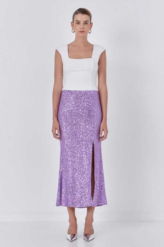 Sequins Front Slit Midi Skirt