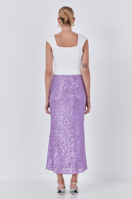 Sequins Front Slit Midi Skirt
