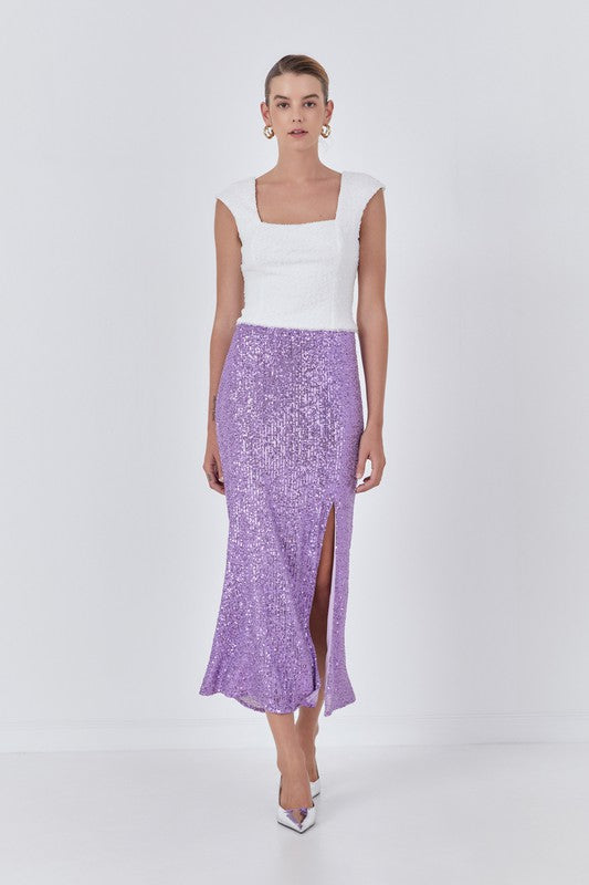 Sequins Front Slit Midi Skirt