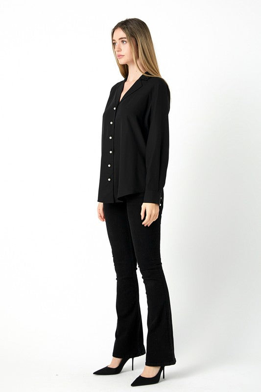 Pearl Button Collared Shirt (Black, White)