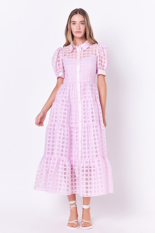 Gridded Organza Tiered Maxi Dress