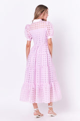 Gridded Organza Tiered Maxi Dress