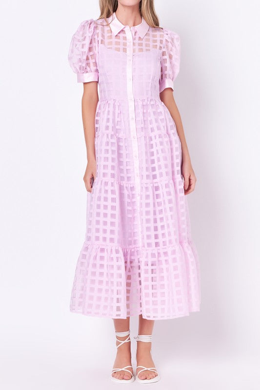 Gridded Organza Tiered Maxi Dress