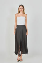 Midnight Lace Satin Skirt