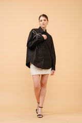 Bling Bow Embellished Button-Up Shirt