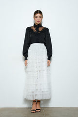 Black Sheer Lace Detail Blouse