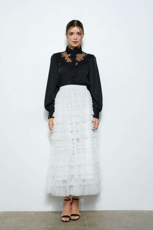 Black Sheer Lace Detail Blouse