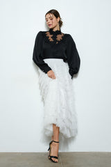 Black Sheer Lace Detail Blouse