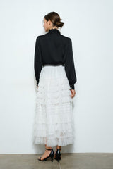 Black Sheer Lace Detail Blouse