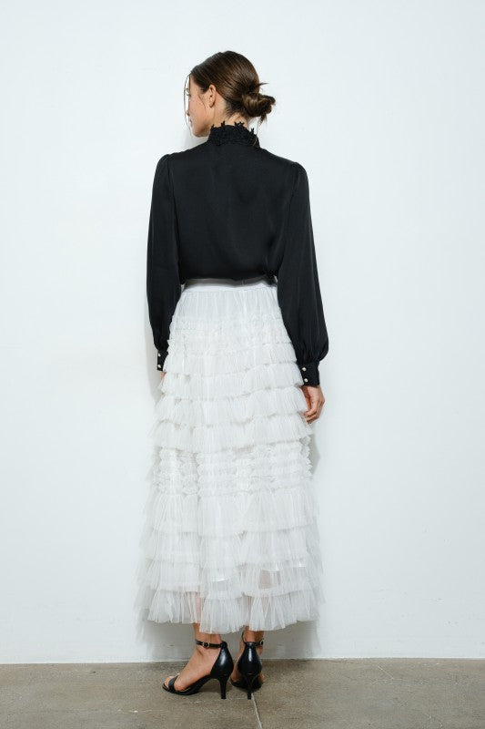 Black Sheer Lace Detail Blouse